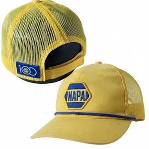 NAPA Auto Parts 100th Anniversary Trucker Hat Yellow Mesh Back Rope Cap Adj